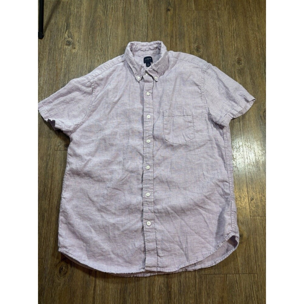 J. Crew Mens Purple White Houndstooth Linen Cotton Button Down Shirt Large